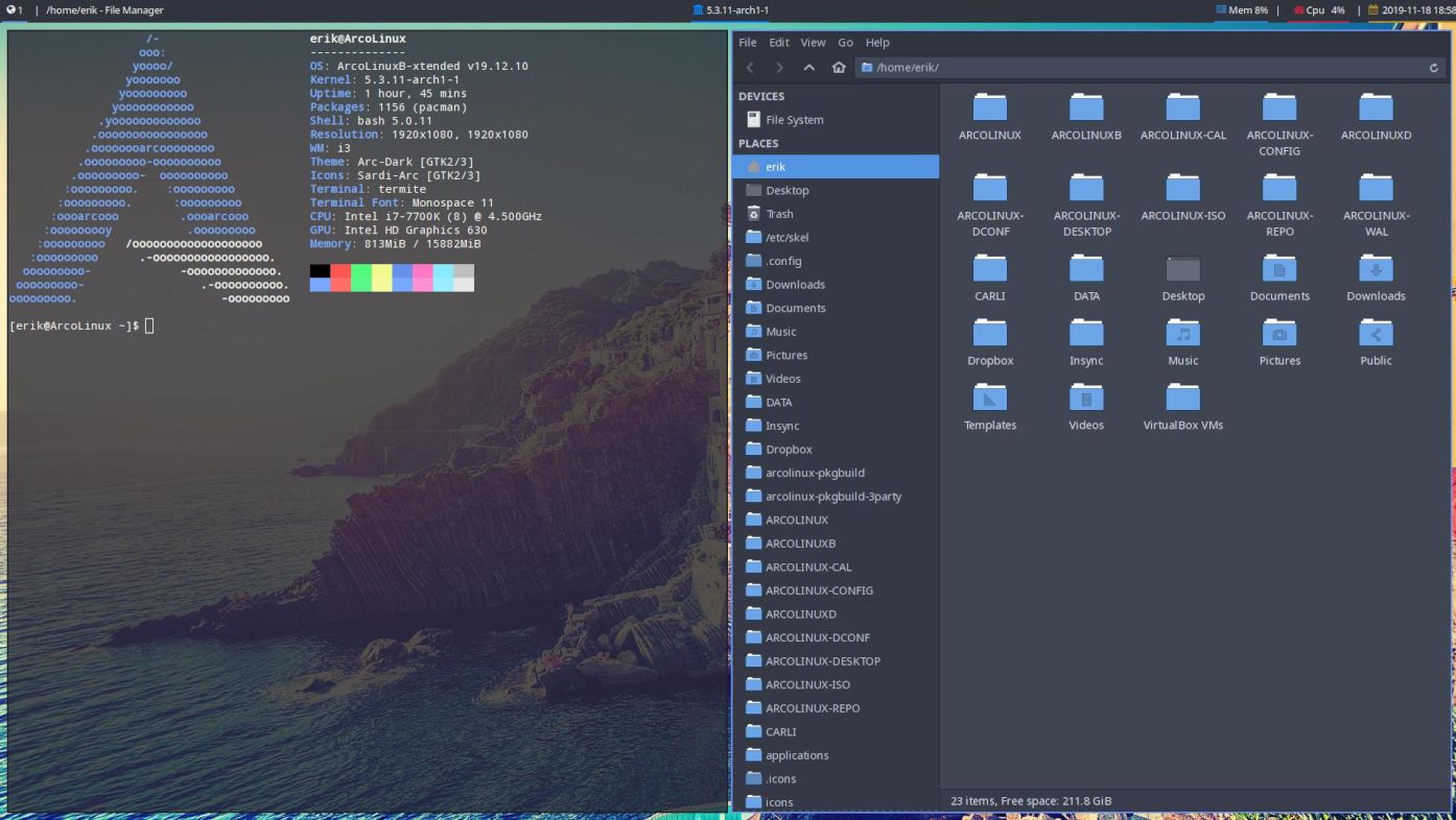 ArcoLinux 19.12 i3 Preview - Courtes: ArcoLinux