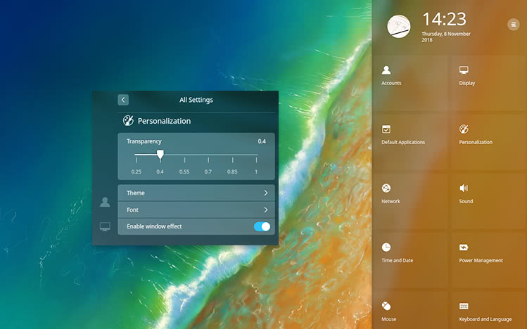 Redesigned control Center in deepin 15.8