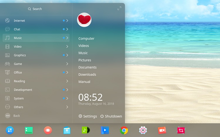 Category listing in deepin menu mini-mode