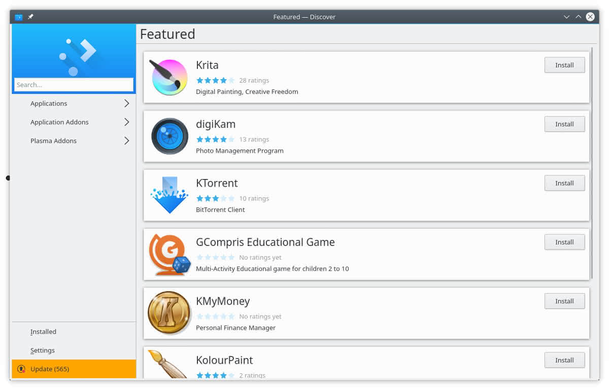 Updated Discover in Plasma 5.14
