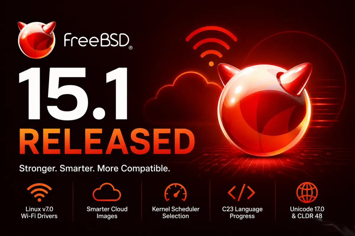 FreeBSD 15.1 release banner showing the FreeBSD logo and version number