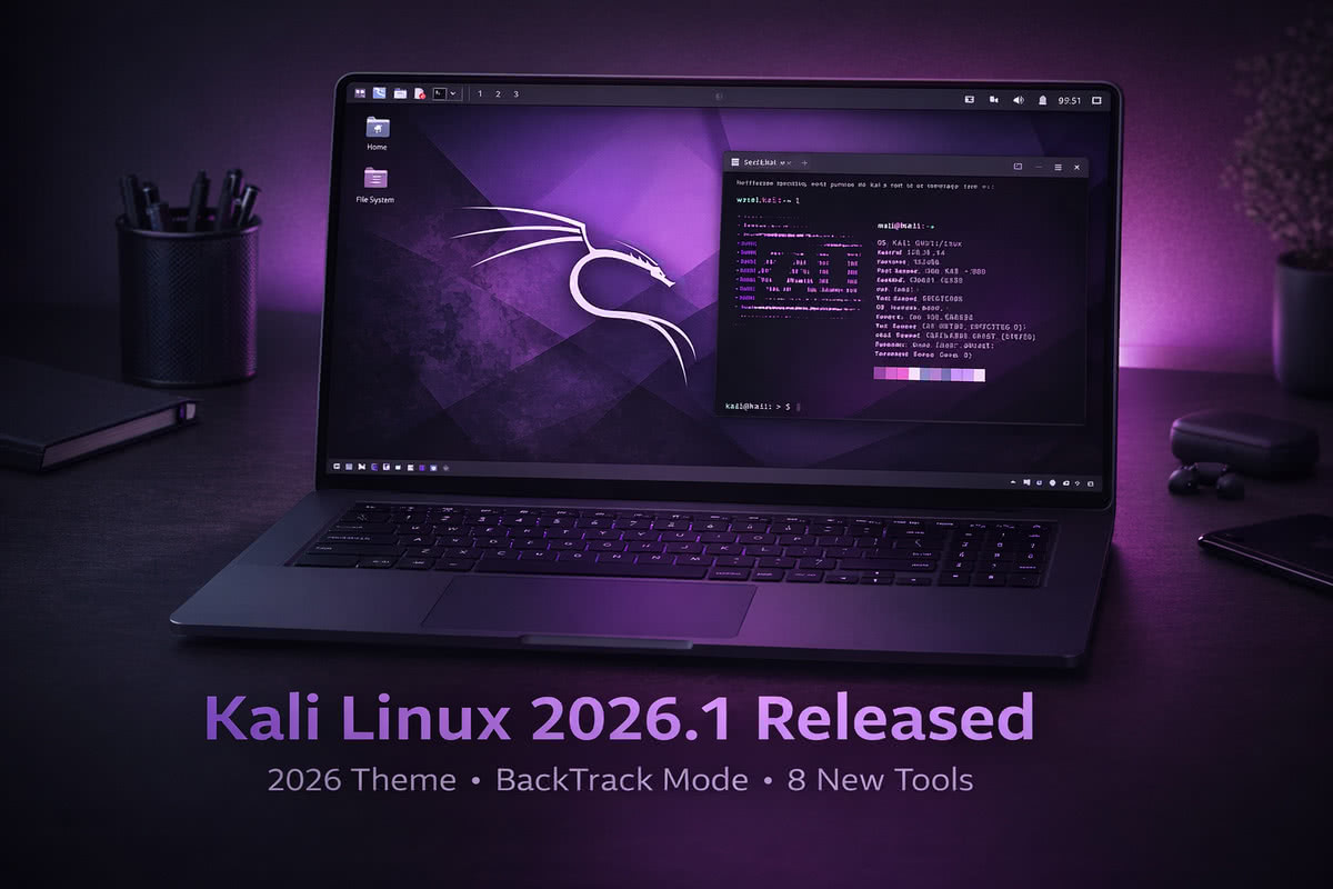 Kali Linux 2026.1 desktop with the new 2026 theme refresh