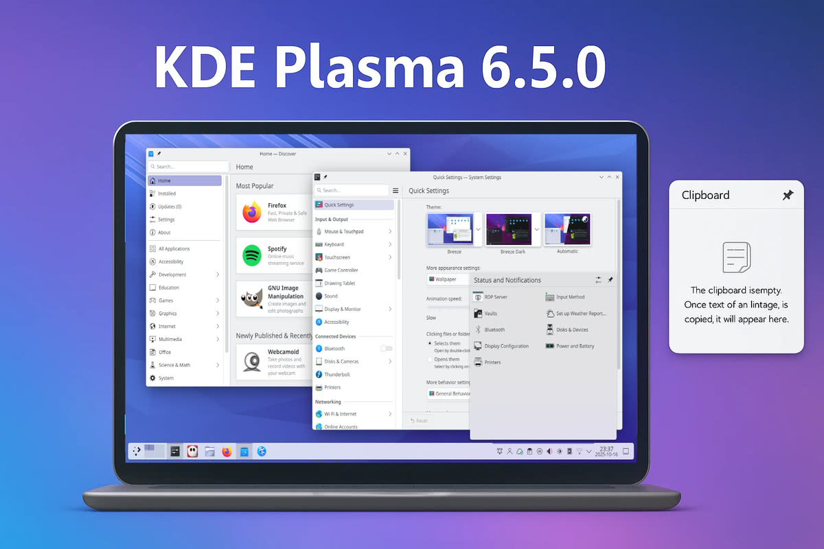 KDE Plasma 6.5.0 desktop view