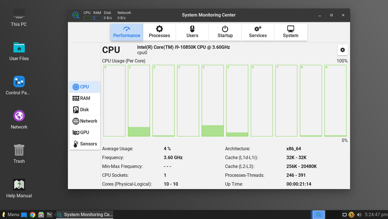 System Monitoring Center in Linux Lite 6.0