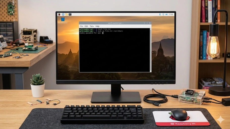 Raspberry Pi OS 6.2 terminal showing sudo password prompt