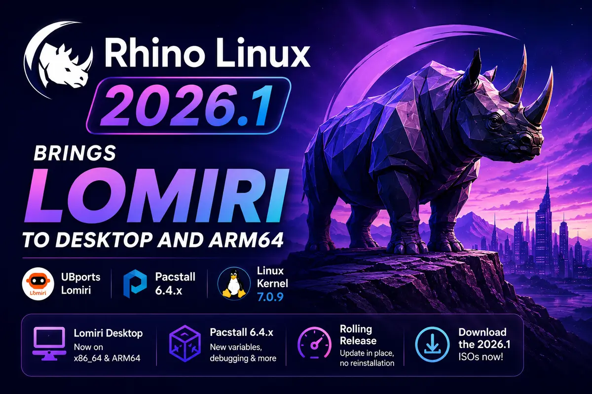 Rhino Linux 2026.1 with Lomiri on x86_64 and ARM64