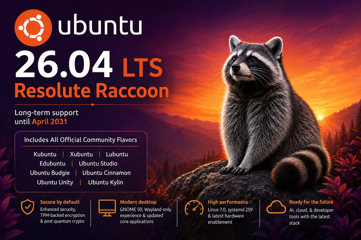 Ubuntu 26.04 LTS Resolute Raccoon released with 9 community flavors