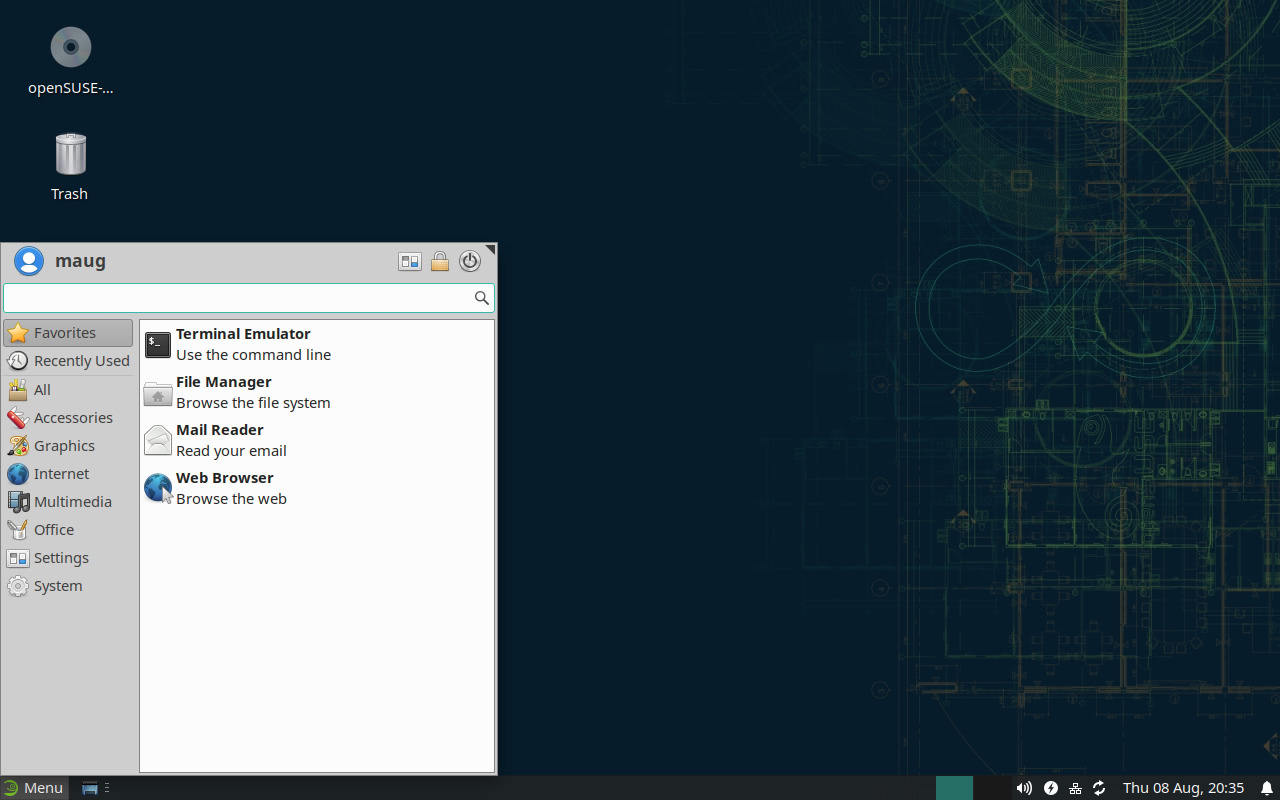 Whisker Menu in Xfce 4.14