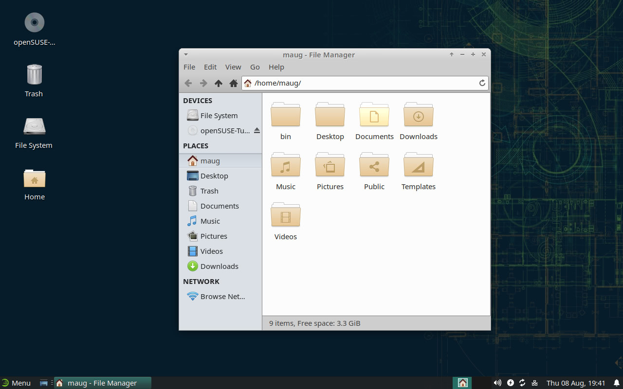 Tunar file manager in Xfce 4.14