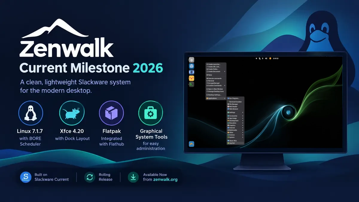 Zenwalk Current Milestone 2026 introduces Linux Kernel 7.1, Flatpak and Xfce 4.20