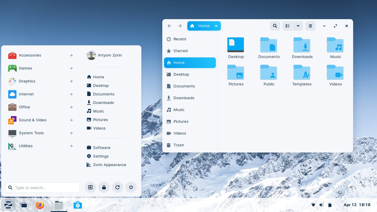 Default Desktop in Zorin OS 16