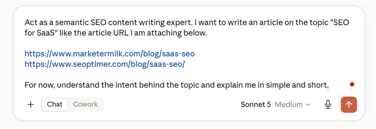 A screenshot showing Claude identifying the intent behind a blog topic