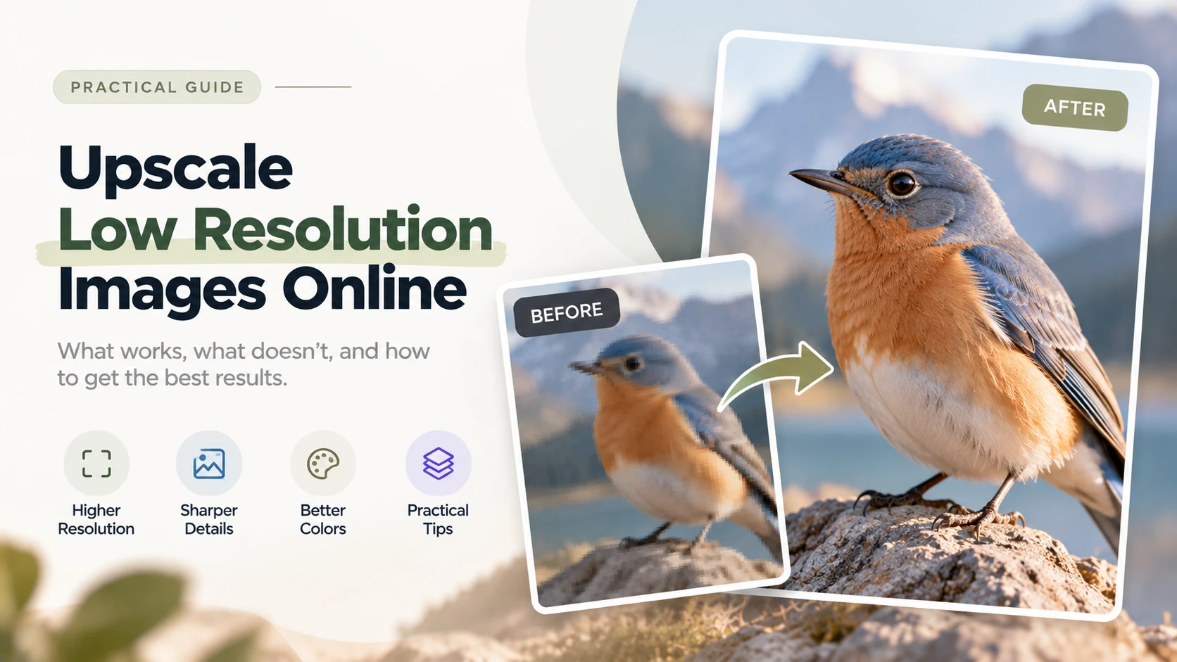 A low resolution photo being upscaled with AI into a sharper, higher resolution image