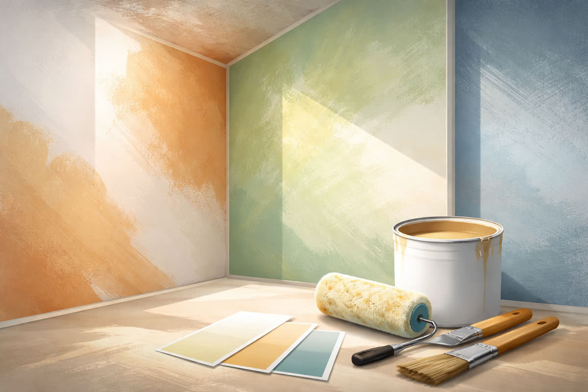 Abstract illustration showing wall texture and paint finish concepts