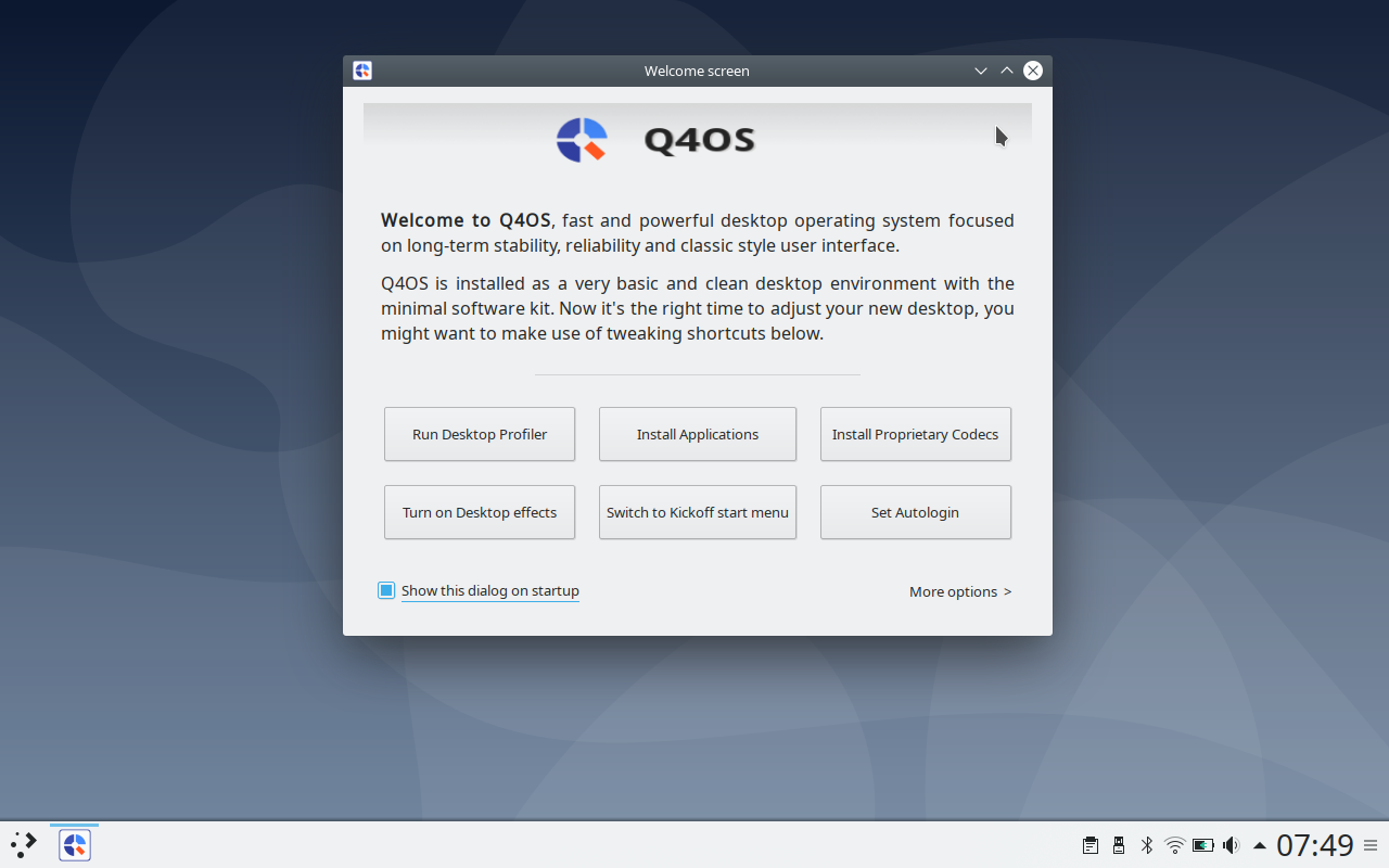 First install. Q4os.