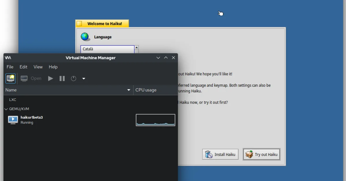 virt-manager, a graphical front-end commonly used to manage QEMU/KVM virtual machines
